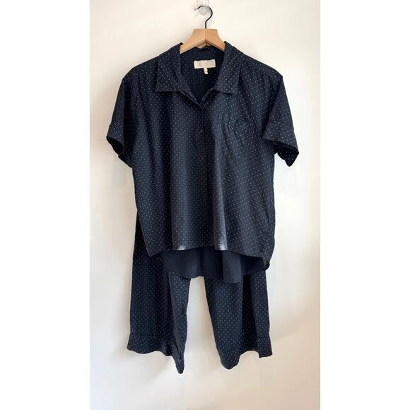 The GREAT Other - The Great Mini Polka Dot Pajama Set Black Top Cropped Pants Size 1 (Small)